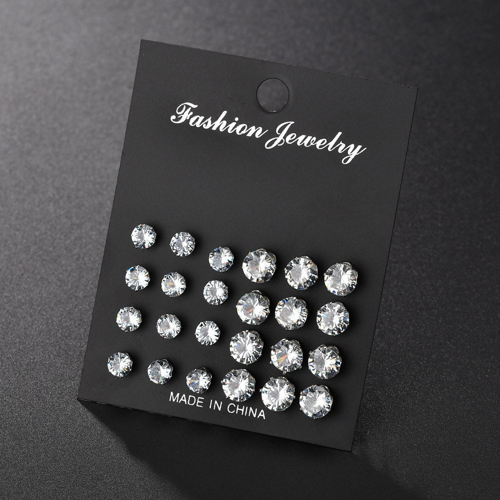 White Crystal Stud Earrings Set